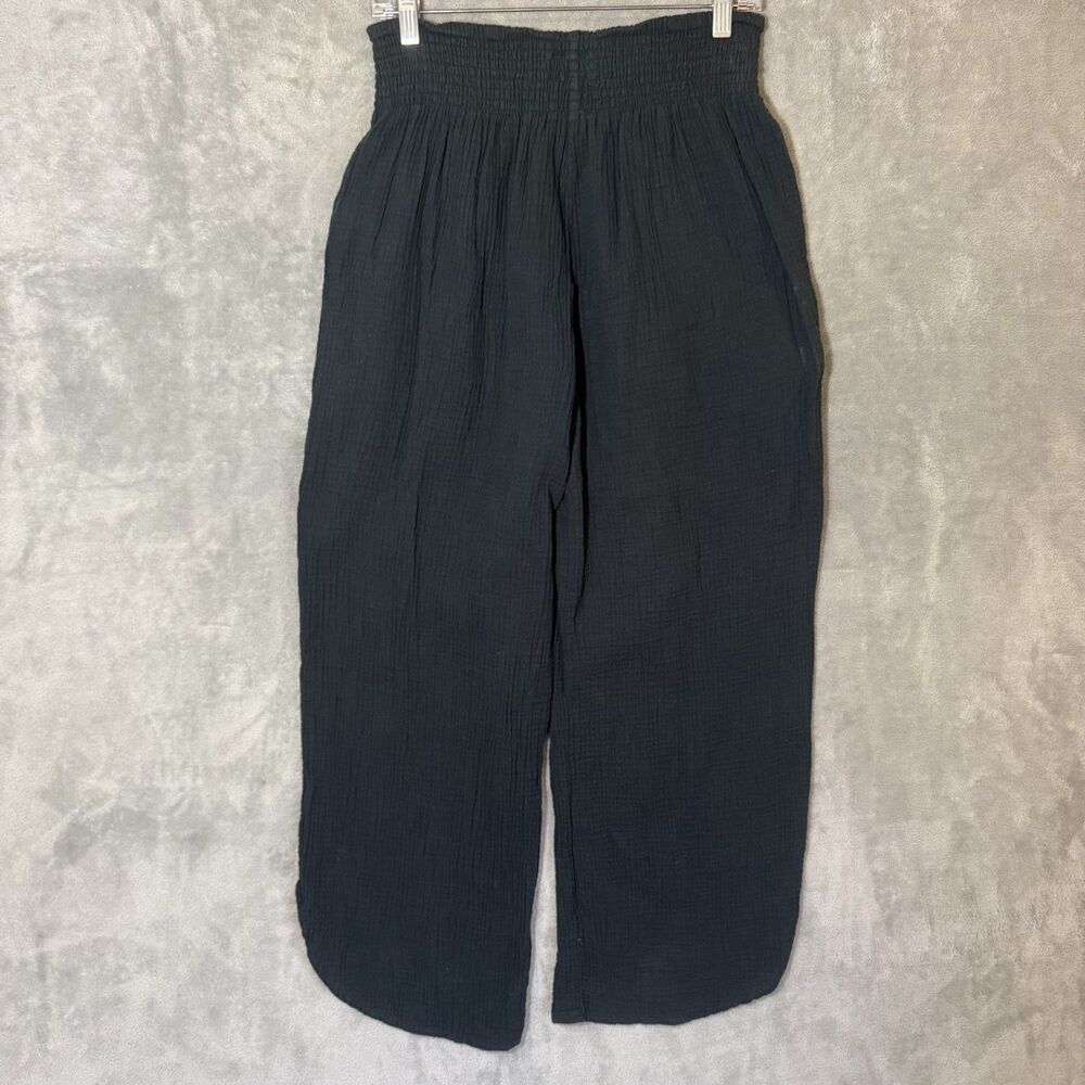 Marine Layer Cali Double Cloth Pants Women XL Black Gauzey Smocked Waist 17478⁠